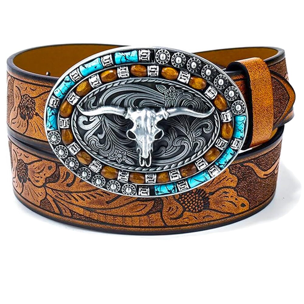 3899 Women Vintage Western Belt With Oval-longhorn-buckle Cowgirl